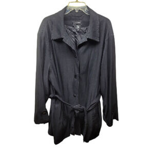 Braetan Plus Size 3X Black Belted Lightweight Jacket Trench Coat Button Lined